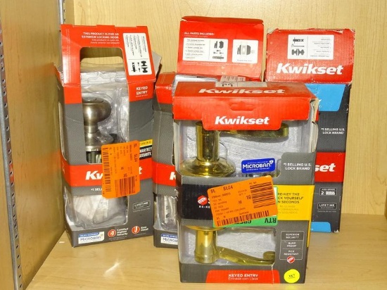 (R9) LOT OF KWIKSET ENTRY HARDWARE; 5 PIECE LOT OF ENTRY HARDWARE TO INCLUDE A LIDO POLISHED BRASS