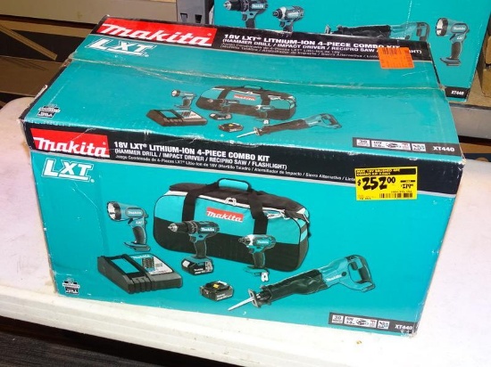 (WALL) MAKITA LXT 4 PIECE POWER TOOL SET; 18V LXT LITHIUM-ION 4 PIECE SET OF CORDLESS POWER TOOLS TO