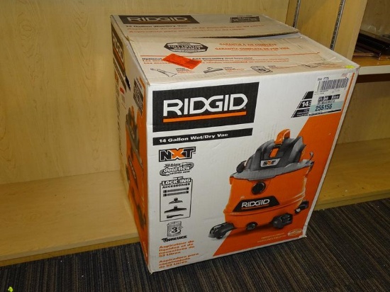 (R5) RIGID 14 GALLON WET/DRY VAC WITH 6 HP. MODEL NO. HD1400. COMES IN OPENED BOX.