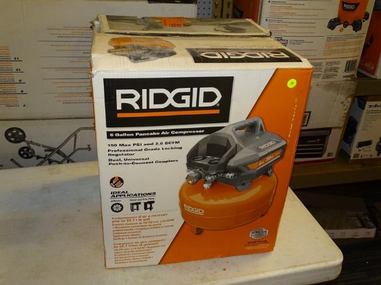 (R6) RIGID 6 GALLON, PORTABLE, PANCAKE AIR COMPRESSOR WITH 150 MAX PSI AND 2.6 SCFM. MODEL NO.