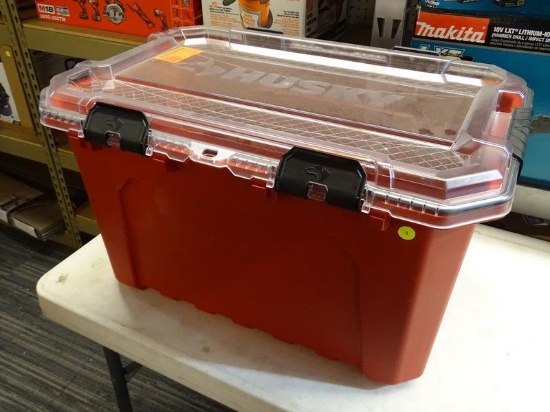 Husky 20 Gal. Professional Duty Waterproof Storage Container with Hinged  Lid in Red Auction