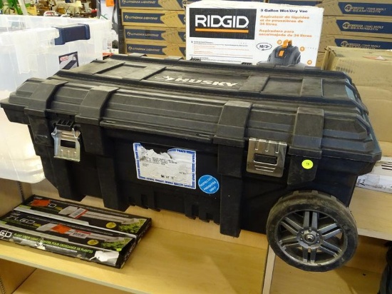 (R3) HUSKY ROLLING TOOL BOX; 35 IN ROLLING TOOL BOX WITH WATER AND DUST SEAL. 25 GALLON STORAGE