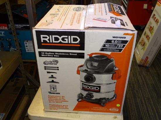 (WALL) RIDGID SHOP VACUUM; 10 GALLON 6.0-PEAK HP STAINLESS STEEL WET/DRY SHOP VACUUM WITH FILTER,