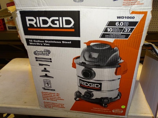 (WALL) RIDGID SHOP VACUUM; 10 GALLON 6.0-PEAK HP STAINLESS STEEL WET/DRY SHOP VACUUM WITH FILTER,