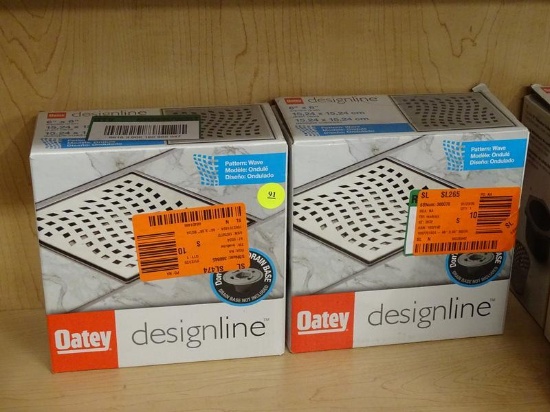 (R4) LOT OF OATEY DESIGNLINE DRAINS; 2 PIECE LOT OF WAVE PATTERNED, 6" X 6", SQUARE DRAINS.
