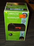 (R4) GIBRALTAR GALVANIZED STEEL, MARSHALL STYLE, POST MOUNT MAILBOX, BLACK IN COLOR. MEASURES 11.7