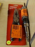 (R5) HUSKY 15-IN-1 SCREWDRIVER NUT DRIVER AND A PAIR OF HUSKY MULTI-FUNCTION LONG NOSE PLIERS.