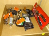 (R5) BOX LOT OF ASSORTED TOOLS; 10 PIECE LOT TO INCLUDE A HUSKY 8 IN COMBINATION SNAP RING PLIERS, 4