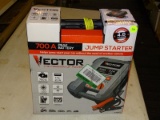 (R6) VECTOR 700 AMP PORTABLE JUMP STARTER WITH AN LED WORKLIGHT. MODEL NO. JUS350V. COMES IN OPENED