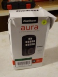 (R6) KWIKSET, AURA STYLE, BLUETOOTH KEYPAD SMART LOCK WITH A DEADBOLT AND A VENETIAN BRONZE FINISH.