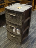 (WALL) STERILITE THE DRAWER CABINET; ACRYLIC THREE DRAWER WEAVE STYLE TOWER CABINET. ESPRESSO IN