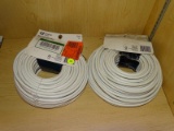 (R7) PAIR OF COMMERCIAL ELECTRIC 100 FT RG-6 COAXIAL CABLES, WHITE IN COLOR.