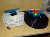 (R8) PAIR OF COMMERCIAL ELECTRIC 100 FT RG-6 COAXIAL CABLES. ONE IS WHITE AND ONE IS BLACK, THE