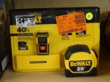 (R9) DEWALT LASER DISTANCE MEASURER AND TAPE MEASURE; 2 PIECE COMBO PACK WITH A RECHARGEABLE 40 FT