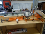 (R2) HDX STANDING 2 LAMP WORK LIGHT; 1200 WALL HALOGEN TRIPOD WORKLIGHT, ORANGE AND GRAY IN COLOR.