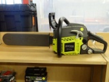 (R4) RYOBI 2-CYCLE, 37CC GAS CHAINSAW WITH A 14 IN BLADE. COMES WITH PROTECTIVE COVER. MODEL NO.