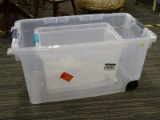 (R3) LOT OF STERILITE STORAGE TUBS; THREE PIECE LOT TO INCLUDE A 160 QT. WHEELED STORAGE BOX, AND