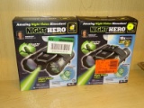 (R4) SET OF 2 NIGHT HERO NIGHT VISION BINOCULARS WITH 10X MAGNIFICATION. COMES IN OPENED BOX.