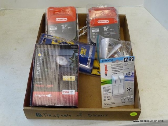 (R1) TRAY LOT OF ITEMS; 6 PIECE LOT OF ITEMS TO INCLUDE A PORTFOLIO 1700 LUMEN 150-WATT GREEN LINE