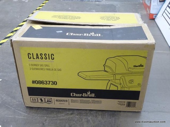 (R3) CHAR-BROIL CLASSIC 2-BURNER GAS GRILL. MEASURES 45.9 IN X 22.2 IN X 41.3 IN. MODEL NO.