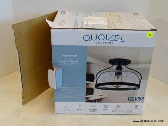 (WINDOW) QUOIZEL LIGHTING; QUOIZEL HENDERSON 12.5-IN BLACK FARMHOUSE SEMI-FLUSH MOUNT LIGHT. ITEM