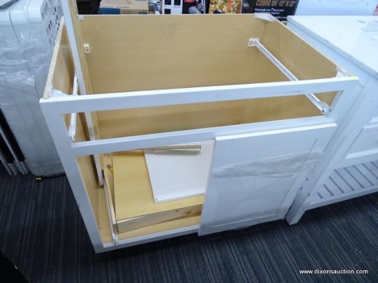 FLOOR CABINET; COMPOSITE FLOOR CABINET, PAINTED WHITE, WITH TOP SLIDE OUT DRAWER ABOVE TWO LOWER