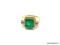 14K EMERALD AND DIAMOND RING; BEAUTIFUL LADIES 14K YELLOW GOLD AND SQUARE CUT EMERALD RING WITH