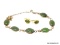 LADIES GOLD TONE AND JADE SET; SET INCLUDES A 1/20 12K GOLD FILLED BRACELET WITH 6 OVAL SHAPED JADE