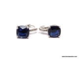 STERLING SILVER DIAMOND AND SAPPHIRE LADIES EARRINGS; STERLING SILVER LADIES EARRINGS WITH RADIANT