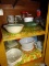 (KIT) CABINET LOT; LOT INCLUDES VARIOUS SIZE MIXING BOWLS, SOUP MUGS, GLASS SERVING TRAYS, MISCEL.