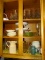 (KIT) CABINET LOT; LOT INCLUDES- CHRISTMAS STEMWARE, 2 CAKE STANDS, VARIOUS KINDS OF GLASS SERVING