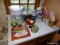 (LAUNDRY CONTENTS IN AND ON TOP OF CABINET; LOT INCLUDES GOOSE TIN, WOODEN WALL BOX, HOT PLATE IN