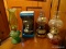 (DEN) LOT OF OIL LAMPS; 4 PIECE LOT OF VINTAGE OIL LAMPS TO INCLUDE AN EMERALD OIL LAMP, A KAADAN