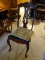 (DEN) SIDE CHAIR; MAHOGANY VASE BACK SIDE CHAIR WITH QUEEN ANNE FRONT LEGS AND A BLACK LEATHER SEAT.