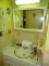 (BATH) CONTENTS OF BATHROOM; LOT INCLUDES CHERRY FRAMED QUOTES ON LOVE- 15 IN X 22 IN, WALL SHELF 22