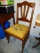 (BLUEBR) SIDE CHAIR; HOME MADE SIDE CHAIR WITH AN ANGLED BANNISTER SLAT BACK, A MOUNDED CROWN, A