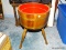 (BLUEBR) WOODEN ICE BUCKET; BARREL STYLE ICE BUCKET SITTING ON 3 TURNED LEGS AND COMES WITH A RED