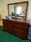 (MBED) DRESSER WITH MIRROR; CHERRY KINCAID 9 DRAWER DRESSER WITH MIRROR AND INCLUDES CUSTOM GLASS