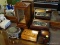 (MBED) JEWELRY BOX LOT; 4 BOXES AND AND JEWELRY ARMOIRE- INLAID MUSICAL JEWELRY BOX, METAL BOX, 2