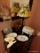 (PINKBR) LOT OF ASSORTED ITEMS; LOT TO INCLUDE 2 TRINKET DISHES, A WROUGHT IRON CANDLE STICK LAMP
