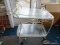 (PATIO) TEA CART; IRON AND PLEXIGLAS TOP ROLLING TEA CART- 30 INX 20 IN X 33 IN