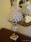 (FOYER) LAMP; FENTON THUMBPRINT OPALESCENT LAMP WITH MATCHING SHADE- 21 IN