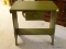 (LR) RUSTIC END TABLE; GREEN BRUSH PAINTED, SINGLE DRAWER RUSTIC SIDE TABLE WITH A LOWER STRETCHER