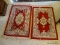 (LR) PAIR OF SCULPTED CHINESE RUGS; 2 PIECE LOT OF RED, CREAM, AND PASTEL FLORAL INDOOR DOOR MATS