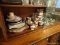 (DR) SHELF LOT OF ASSORTED KITCHENWARE AND CHINA; LOT TO INCLUDE 10 URANIUM GLASS FOOTED DESSERT
