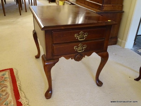 (LR) WELLS FURNITURE COMPANY QUEEN ANNE SIDE TABLE; 1 IN A PAIR OF CHERRY, SINGLE DRAWER, QUEEN ANNE