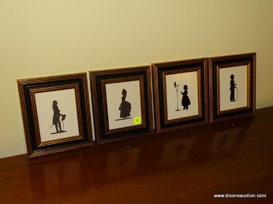 (LR) SET OF FRAMED SILHOUETTE PRINTS; 4 PIECE SET OF SILHOUETTE PRINTS TO INCLUDE A WOMAN'S