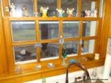 (KIT) WINDOW SILL LOT; MISC.. LOT OF NICK NACKS ON WINDOW AND SILL TO INCLUDE- PORCELAIN MICE