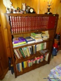 (DEN) BOOKCASE; 4-SHELF BOOKCASE WITH A BRACKET DETAILED INTERIOR RIM AND FRONT SKIRT. MEASURES