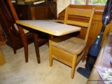 (DEN) VINTAGE SCHOOL DESK; OAK SCHOOL DESK WITH UNDER THE CHAIR STORAGE. MEASURES 19.5